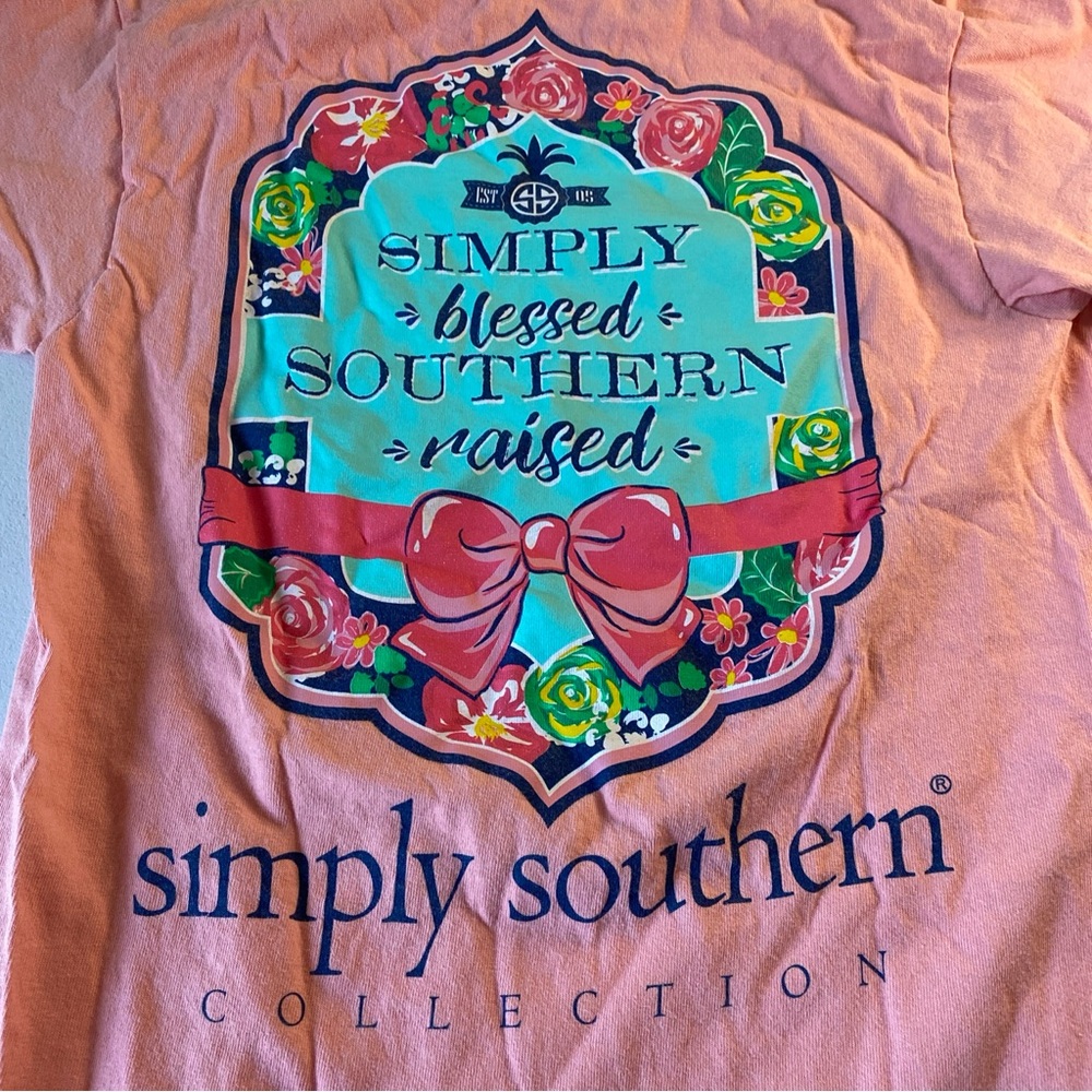 Simply Southern Pink Short Sleeve Tee with Floral Design (F3)